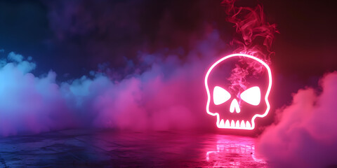 Colorful Neon Skull in Mystic Fog