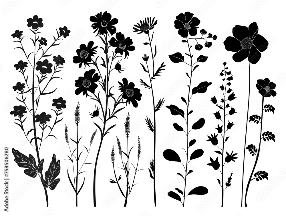 Wall mural black and white floral background