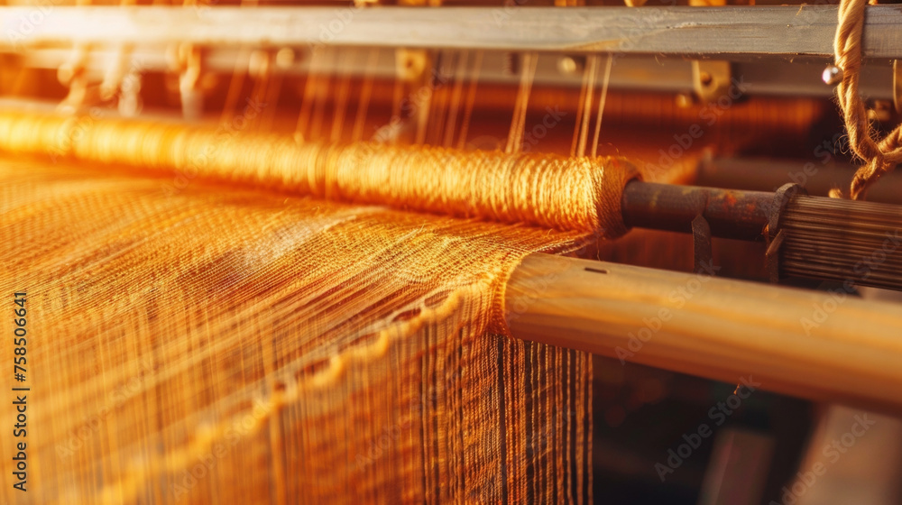 Poster a closeup of a loom modern and sleek in design showcases the incorporation of technology in the weav