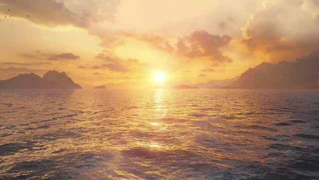 morning in ocean. sunrise over sea. seamless looping overlay 4k virtual video animation background