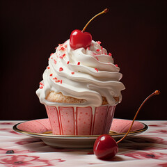 plain dull vanilla ice cream cone sitting beside a virbant bowl of ice cream with sprinkles and a cherry on top created with Generative Ai