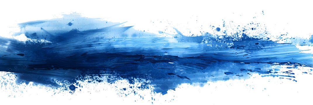 Blue paint brush strokes in watercolor isolated against transparent. PNG. Brush stroke. Drawing, paint, grunge, ink