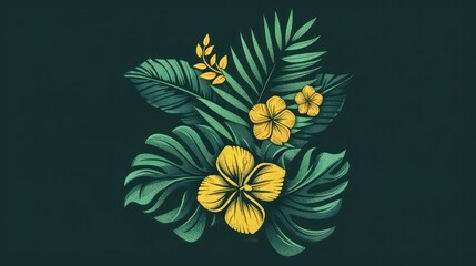 Obraz premium A minimalist logo inspired by nature, showcasing palm leaves adorned with green blooms.