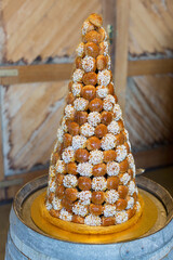 View of a tall croquembouche wedding cake - 758511829