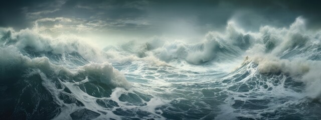 Perfect Storm Huge waves Tsunami Big waves. banner - obrazy, fototapety, plakaty