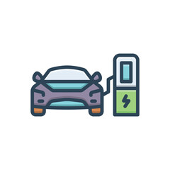 Color illustration icon for electric car