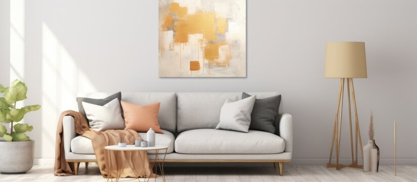 Abstract golden wall art with paint, shapes, and watercolor textures for interior decor and prints.