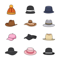 Hat icons set. Cartoon set of hat vector icons for web design