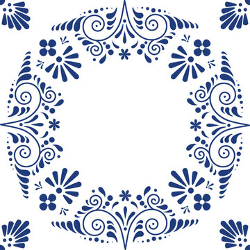 Mexican Traditional Talavera Style Tiles from Puebla; M&eacute;xico &ndash; Copy Space Floral Composition with ornaments. This traditional craft will add a touch of authenticity and charm to your design projects.