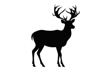 Deer black Silhouette vector isolated on a white background, Deer antler Clipart