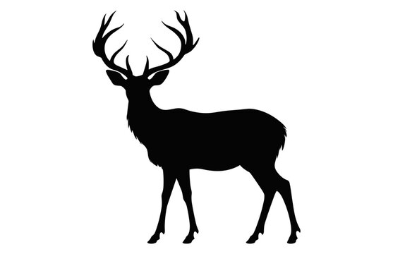 Deer Silhouette black vector, Deer antler Silhouette Clipart isolated on a white background