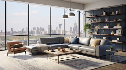 Modern trendy living room interior design inspired by scndinavian setting 
