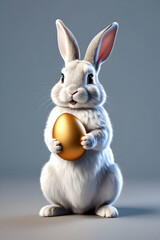Obraz premium A cute rabbit holding an easter egg, cartoon character isolated on white background