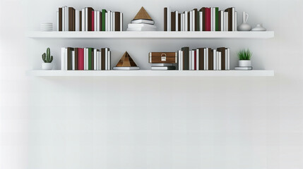 Modern Home Library with White Bookshelves Full of Books, Offering a Bright and Inviting Reading Space