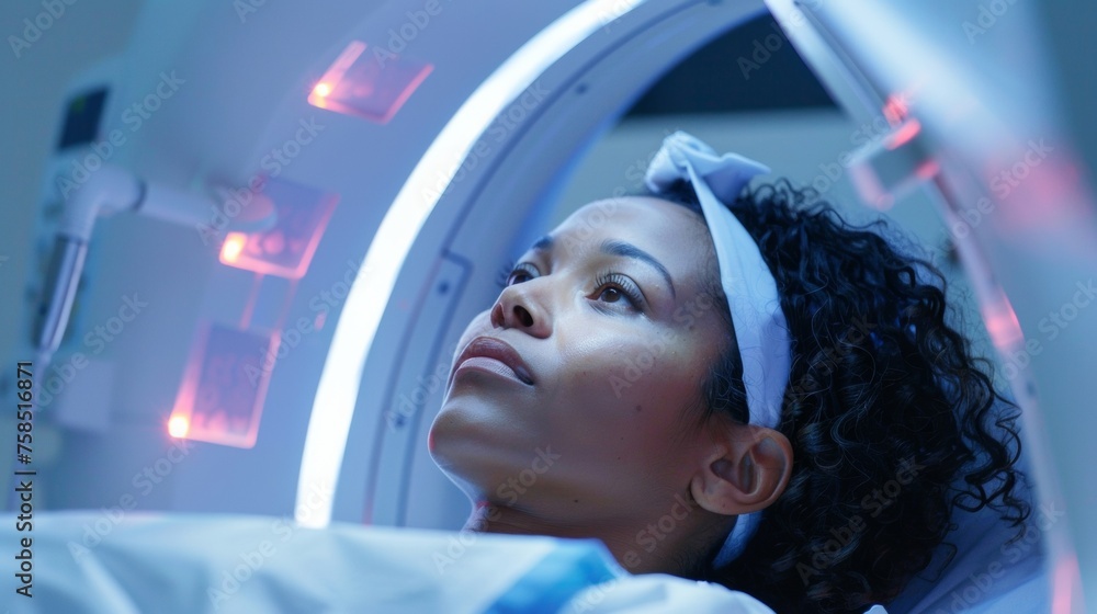 Poster a patient undergoing a noninvasive diagnostic procedure emphasizing the importance of early detectio