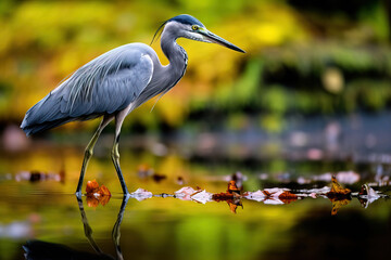 great blue heron in the water.