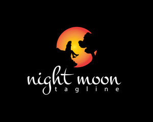 creative light moon and people on the cliff logo design template