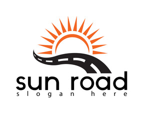 creative sun and road logo design template