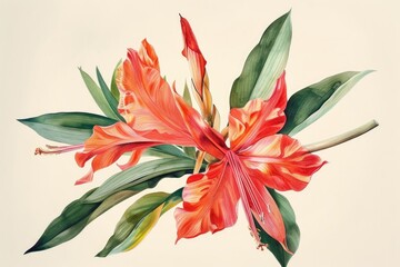 Fototapeta na wymiar A vintage botanical illustration of an exotic flower species recreated in watercolor