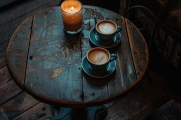 An intimate coffee date scene with two cups on a small table
