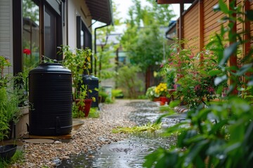 Rainwater harvesting system at a residential home conserving water resources