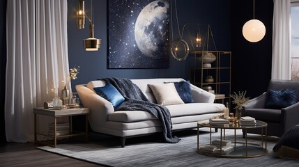 Modern trendy living room interior design inspired by scndinavian setting 