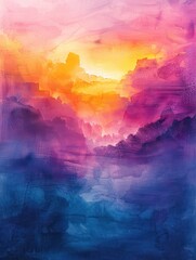 abstract watercolor art  painting with purple, orange, and blue color for wall art