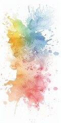 Vibrant watercolor splash in rainbow hues on a pristine white background, symbolizing creativity and artistic expression.