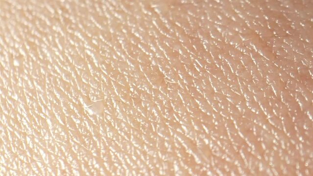 Tiny ridges, valleys create captivating lines, patterns. Pores reveal microscopic universe, inviting exploration of hidden skin beauty. Sun protection and Antioxidants concept. Skin background. 4K.
