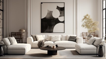 Interior design of modern elegant living room with sophisticated setting 