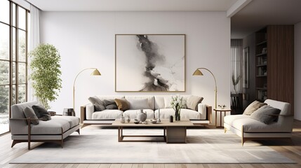 Interior design of modern elegant living room with sophisticated setting 