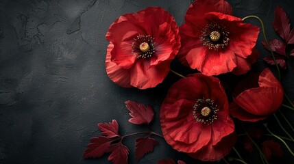 Obraz na płótnie Canvas Red poppies on black background. Remembrance Day, Armistice Day symbol