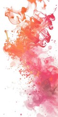 Dramatic swirls of red and pink smoke intertwined with watercolor splatters, creating a striking visual on white canvas.