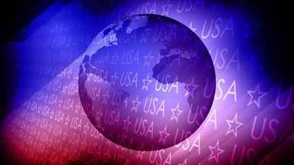 USA text and world globe modern patriotic design with American letters and stars background
