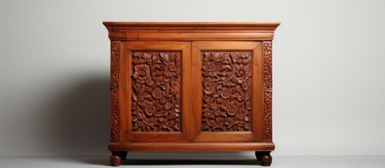 Carved wooden cupboard on a white backdrop