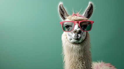 Naklejka premium Cool llama with sunglasses. With Generative AI