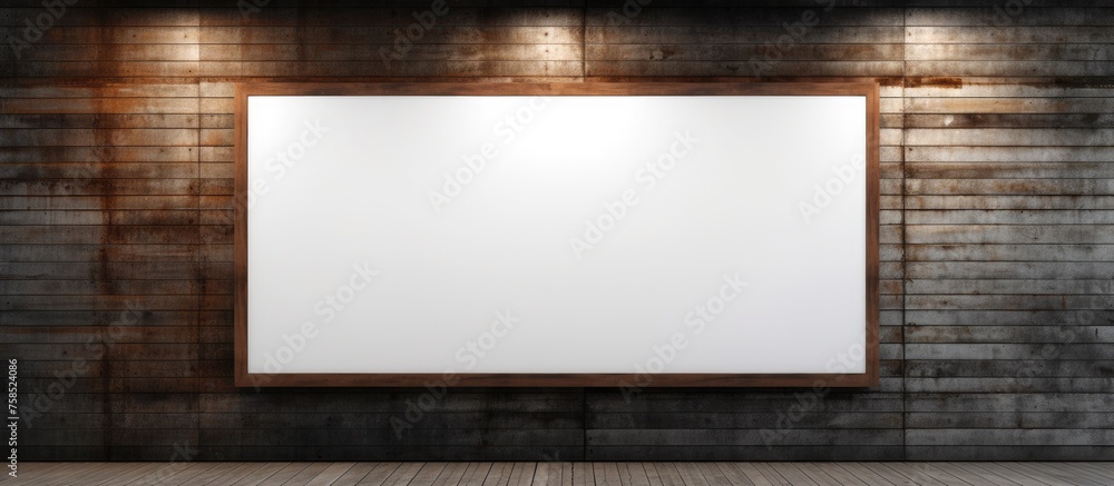 Aufkleber a rectangular whiteboard, made of glass or wood, is displayed on a brick wall with tints and shades.