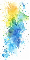 Bright watercolor splash with vivid blues and yellows, evoking the freshness of a summer sky on a white canvas.