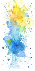 Bright watercolor splash with vivid blues and yellows, evoking the freshness of a summer sky on a white canvas.