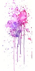 Gravity-defying magenta and purple watercolor splash, artistically dripping upwards against a crisp white space.