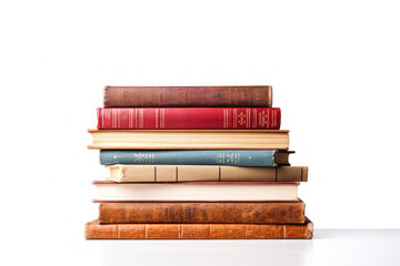 Naklejka premium side view of stacked vintage literature old books library isolated on white background