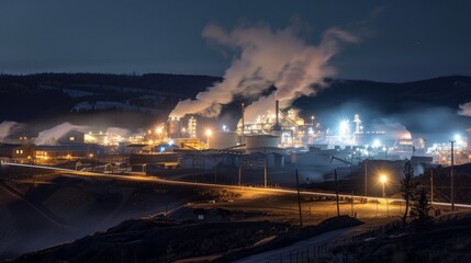 A panoramic shot of the plant at night with its lights shining bright and smoke rising from the stacks as it continues to convert waste into electricity.