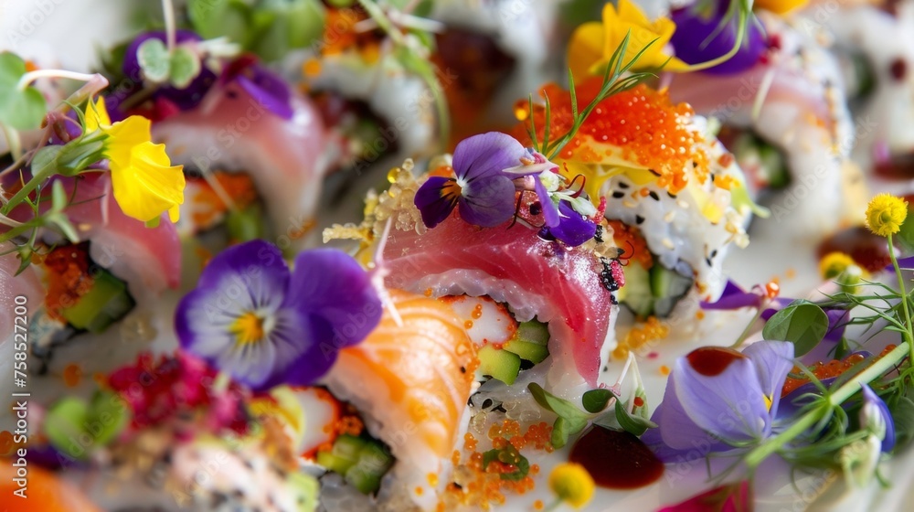 Aufkleber a colorful array of sushi rolls expertly crafted with fresh locally sourced fish and creatively pair