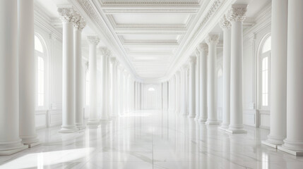 A luxurious classic-style , white, Traditional baroque columns and floor