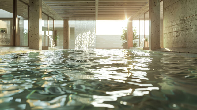 Water surface of a swimming pool in a hotel, condominium and spa
