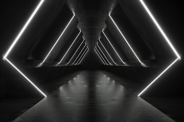 black geometric architecture with neon lights