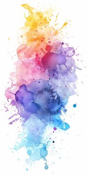 Ethereal watercolor strokes in yellow, pink, and blue hues create a dreamlike splash on a white backdrop, inspiring imagination