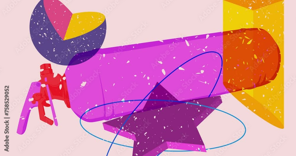 Aufkleber risograph fire extinguisher with geometric shapes animation. moving object in trendy riso graph desi