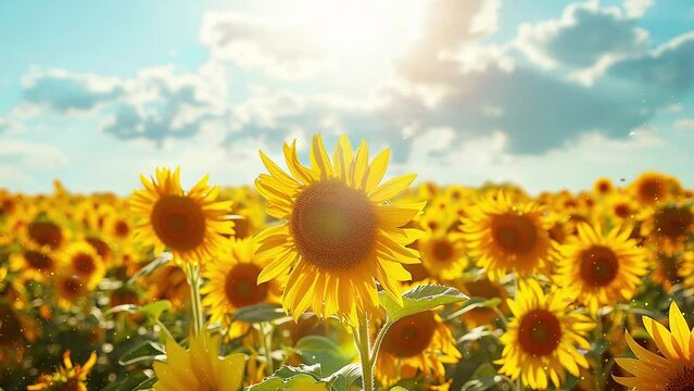 sunflower fields  with a beautiful background illustrating. seamless looping overlay 4k virtual video animation background