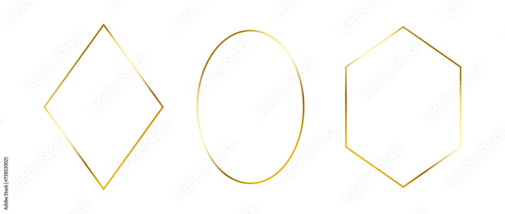 Poster golden thin frames set. gold geometric borders in art deco style. thin linear diamond, ellipse and r